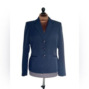 Le Suit Womens Jacket Pinstripe Dark Blue 3-Button Long Sleeve Notch Lapel Sz 10